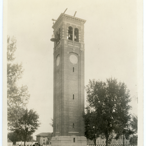 Bell being raised, almost in Campanile belfry