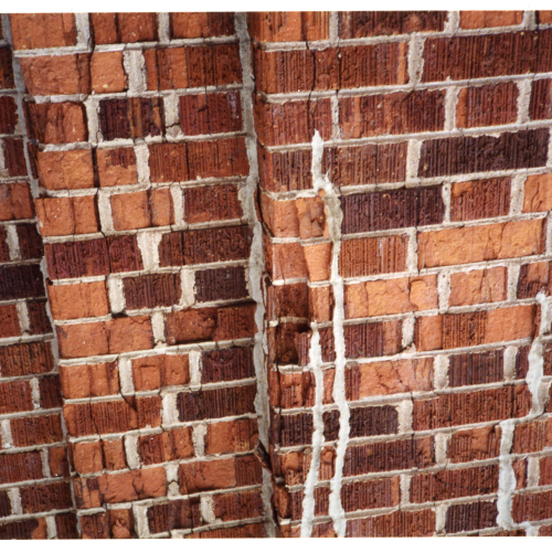 Close-up of damaged brickwork on Campanile