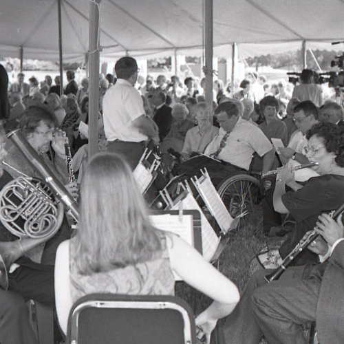 Professor Thomas Tritle (left) and Professor Jack Graham (second from right) performing at the GBPAC groundbreaking ceremony