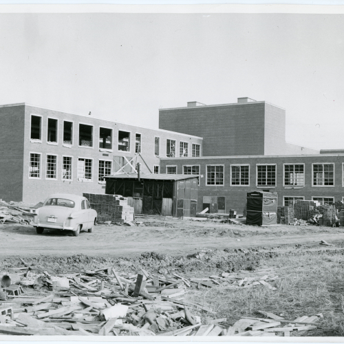 The high school building under construction, 1955