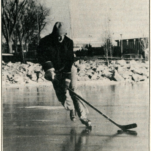 Hockey player practicing on Prexy’s Pond