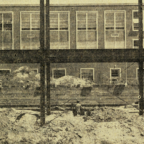 The steel framing for the high school, July 1954